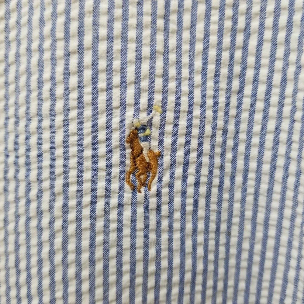 Ralph Lauren shirt Large 16/18 seersucker striped button down polo preppy cotton